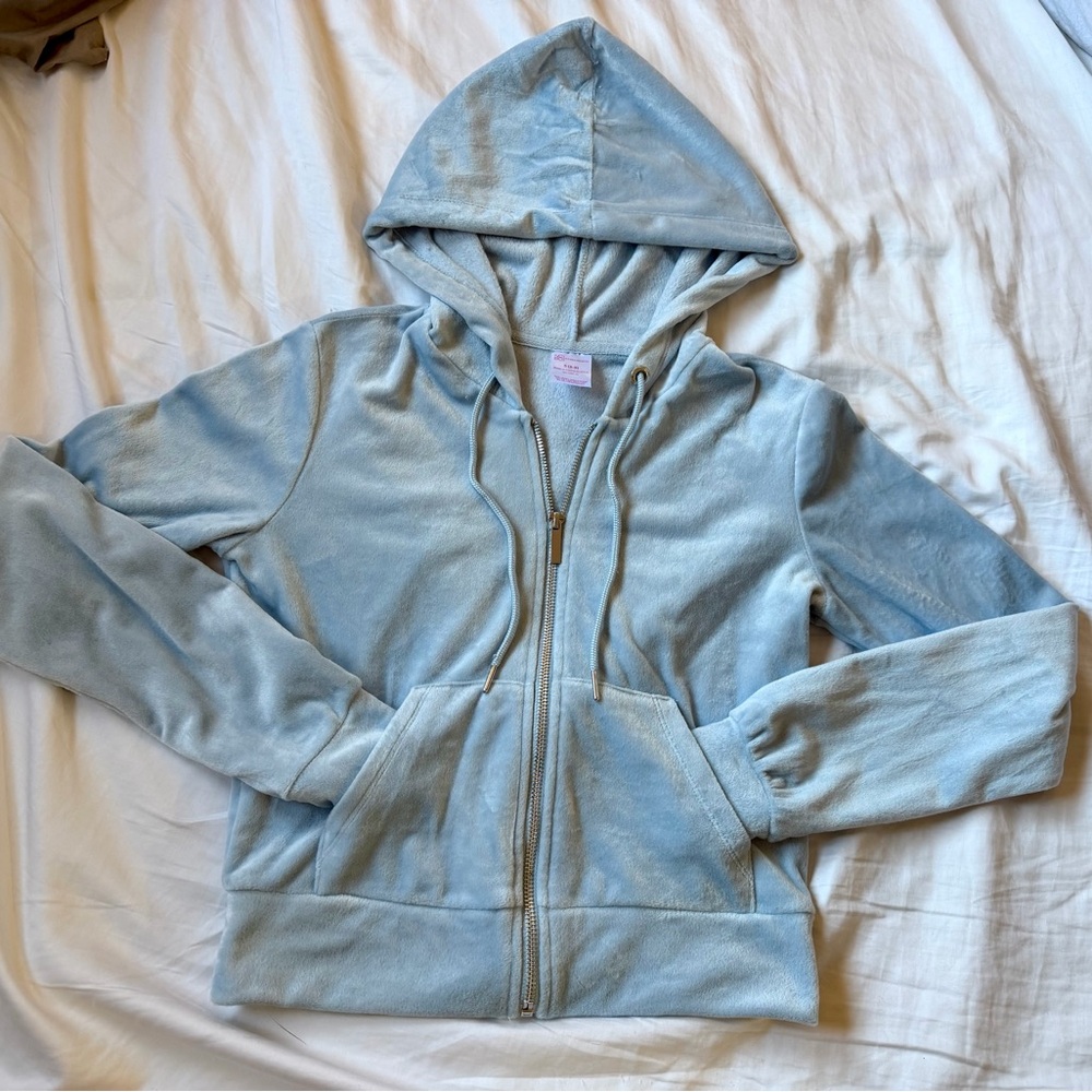 Baby Blue Velour Fitted Hoodie - Junior size Small, fits like a women’s size XS